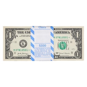 505) Pack of (100) Consecutive 2017 $1 Federal Reserve STAR Notes Dallas