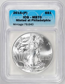 507) 2015-(P) $1 American Silver Dollar Coin ICG MS70 Philadelphia