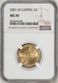 513) 2001-W $5 Capitol Visitor Center Commemorative Gold Coin NGC MS70