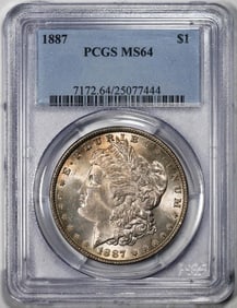 524) 1887 $1 Morgan Silver Dollar Coin PCGS MS64
