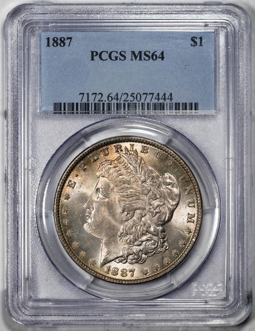 524) 1887 $1 Morgan Silver Dollar Coin PCGS MS64: One 1887 $1 Morgan Silver Dollar Coin PCGS MS64. PCGS Graded.