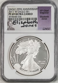 531) 2011-W $1 Proof American Silver Eagle Coin NGC PF69 Ultra Cameo E. Jones Signature
