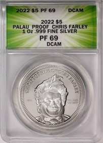 537) 2022 $5 Palau Proof Chris Farley Silver Coin ANACS PF69DCAM