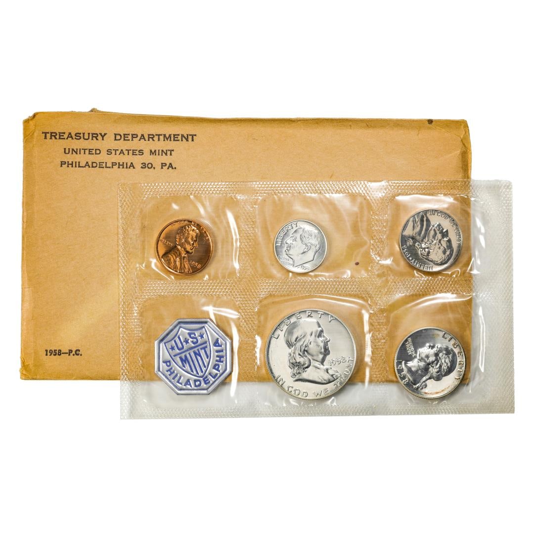 1958 (5) Coin Proof Set in Envelope: One 1958 (5) Coin Proof Set in Envelope.
