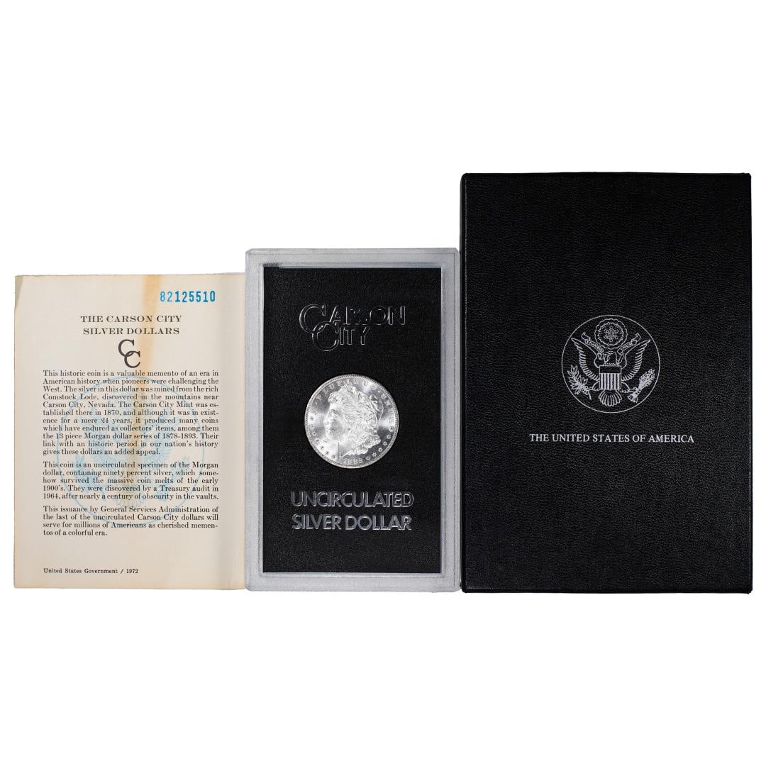 509) 1882-CC $1 Morgan Silver Dollar Coin GSA Hoard Uncirculated w/Box & COA: One 1882-CC $1 Morgan Silver Dollar Coin GSA Hoard Uncirculated w/Box & COA.