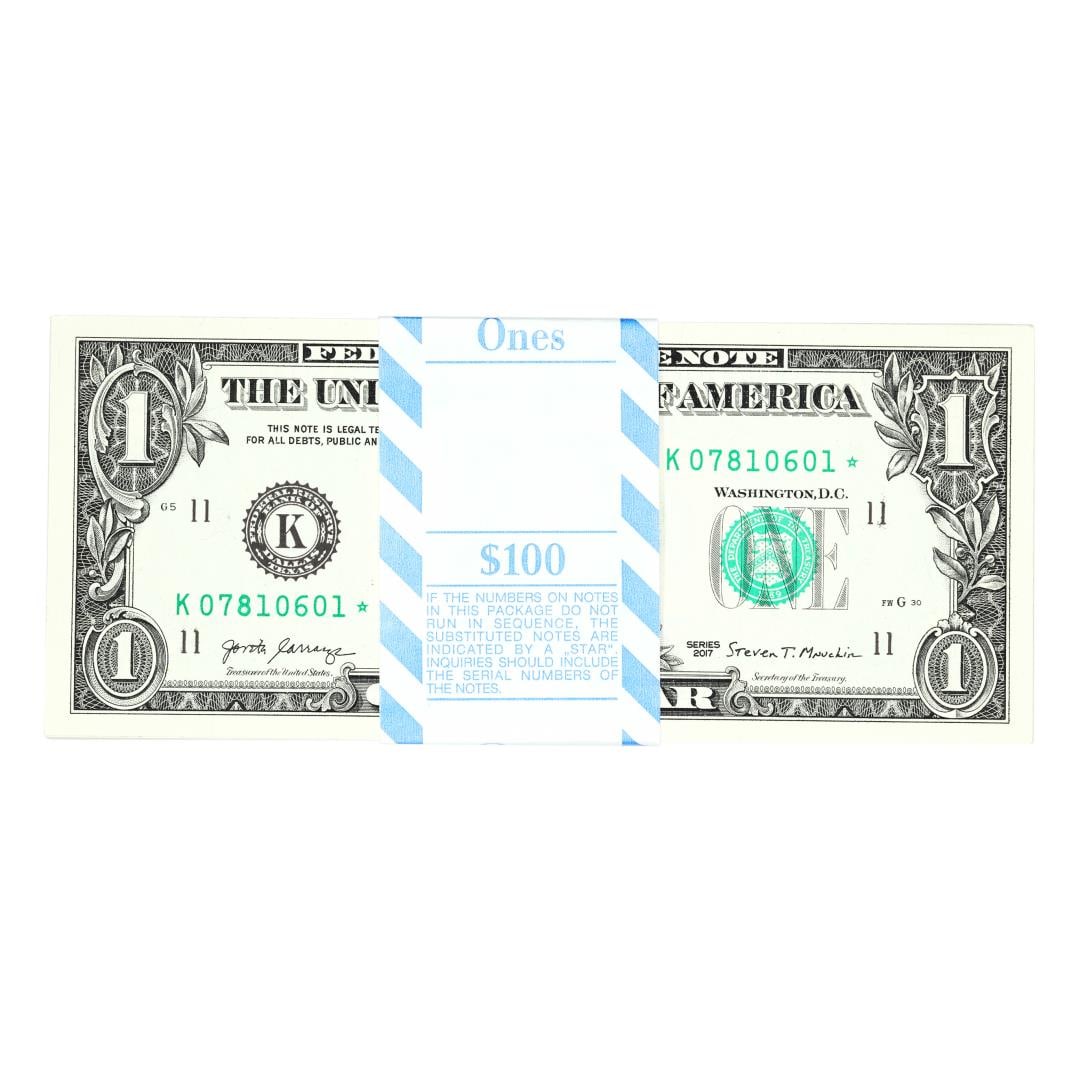21) Pack of (100) Consecutive 2017 $1 Federal Reserve Star Notes Dallas: One Pack of (100) Consecutive 2017 $1 Federal Reserve Star Notes Dallas.