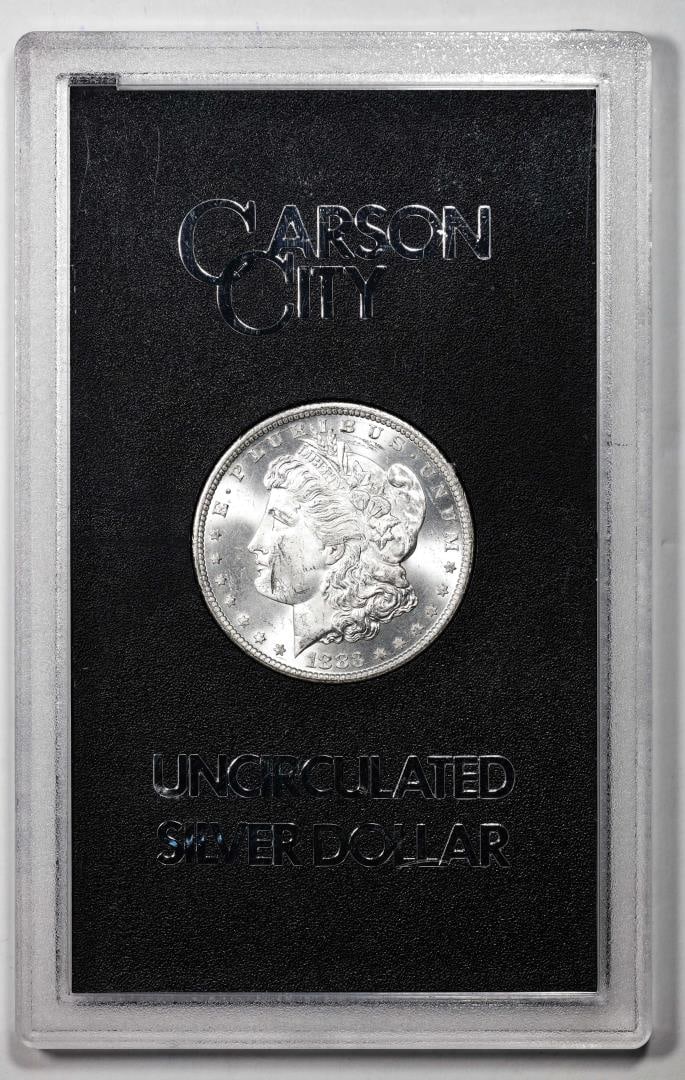 396) 1883-CC $1 Morgan Silver Dollar Coin GSA Hoard Uncirculated w/Box & COA: One 1883-CC $1 Morgan Silver Dollar Coin GSA Hoard Uncirculated w/Box & COA.