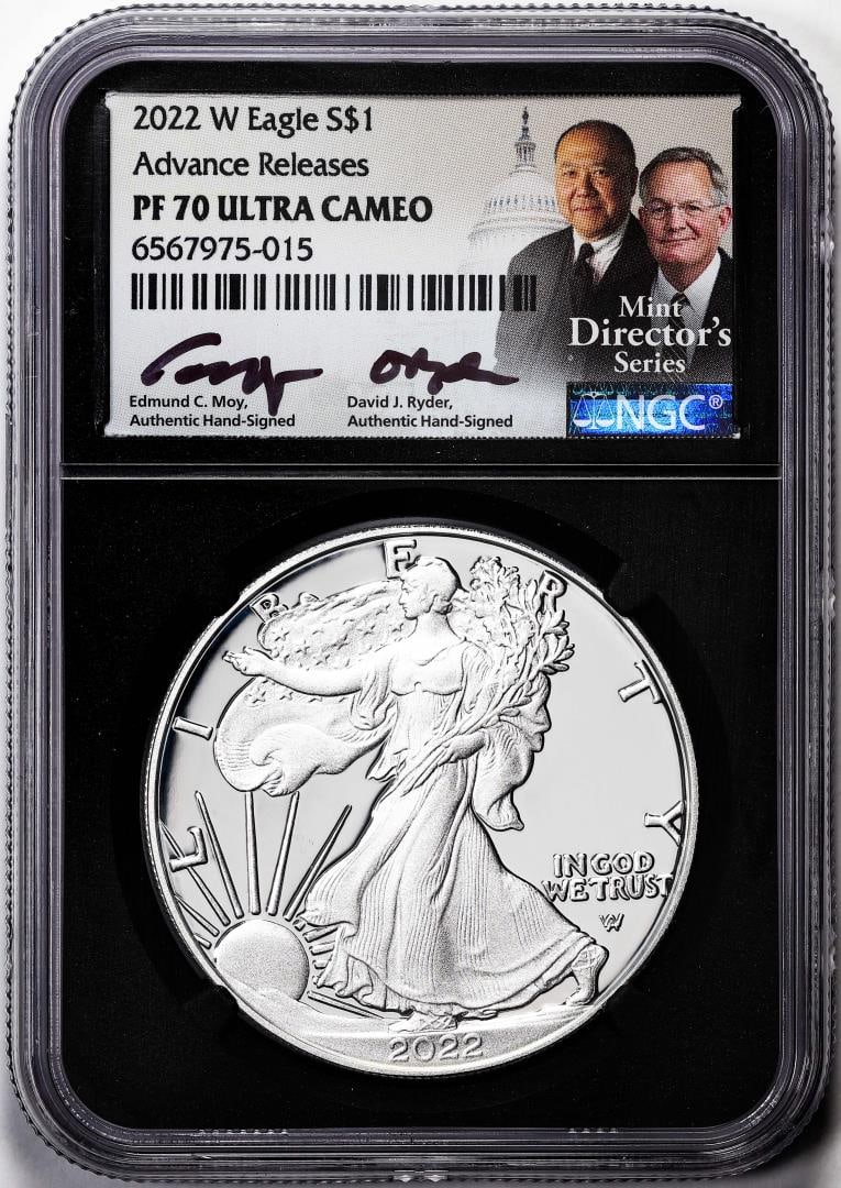 237) 2022-W $1 Proof American Silver Eagle Coin NGC PF70 Ultra Cameo Moy & Ryder Signed: One 2022-W $1 Proof American Silver Eagle Coin NGC PF70 Ultra Cameo Moy & Ryder Signed. NGC Certified.