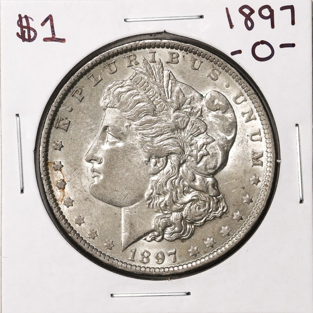 398) 1897-O $1 Morgan Silver Dollar Coin: One 1897-O $1 Morgan Silver Dollar Coin.