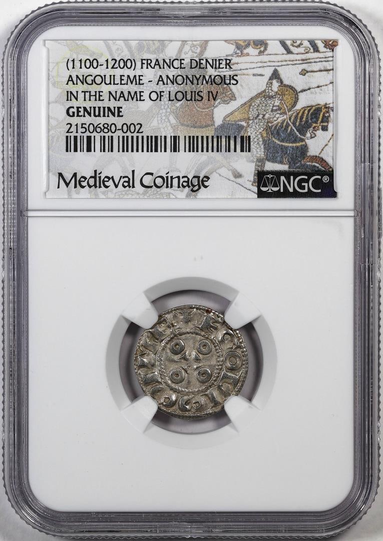 185) 1100-1200 France Agouleme-Anonymous Louis IV Denier Medieval Coin NGC Genuine: One 1100-1200 France Agouleme-Anonymous Louis IV Denier Medieval Coin NGC Genuine. NGC Certified.