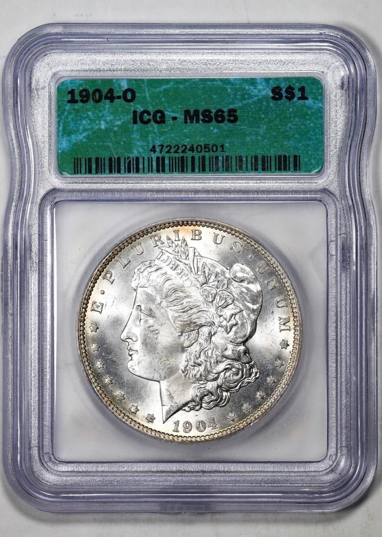 324) 1904-O $1 Morgan Silver Dollar Coin ICG MS65: One 1904-O $1 Morgan Silver Dollar Coin ICG MS65. ICG Certified.