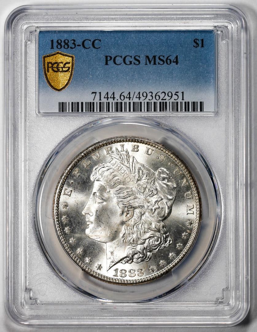 479) 1883-CC $1 Morgan Silver Dollar Coin PCGS MS64: One 1883-CC $1 Morgan Silver Dollar Coin PCGS MS64. PCGS Graded.