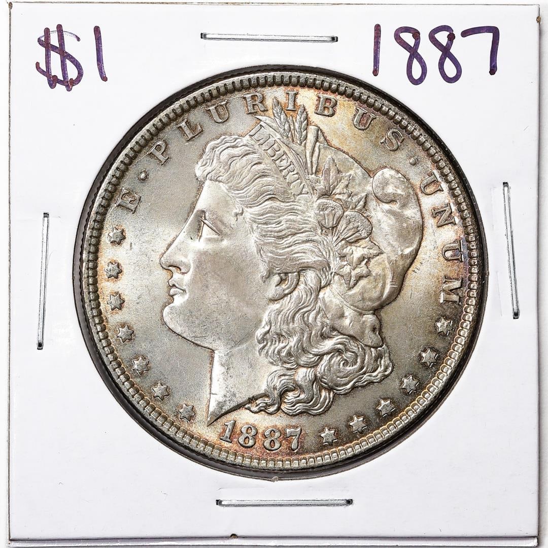 290) 1887 $1 Morgan Silver Dollar Coin: One 1887 $1 Morgan Silver Dollar Coin.