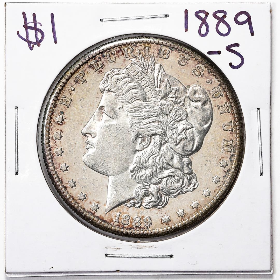 328) 1889-S $1 Morgan Silver Dollar Coin: One 1889-S $1 Morgan Silver Dollar Coin.