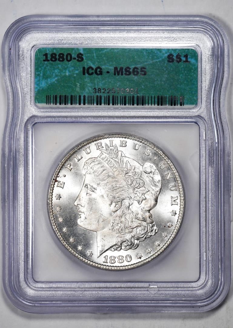332) 1880-S $1 Morgan Silver Dollar Coin ICG MS65: One 1880-S $1 Morgan Silver Dollar Coin ICG MS65. ICG Certified.