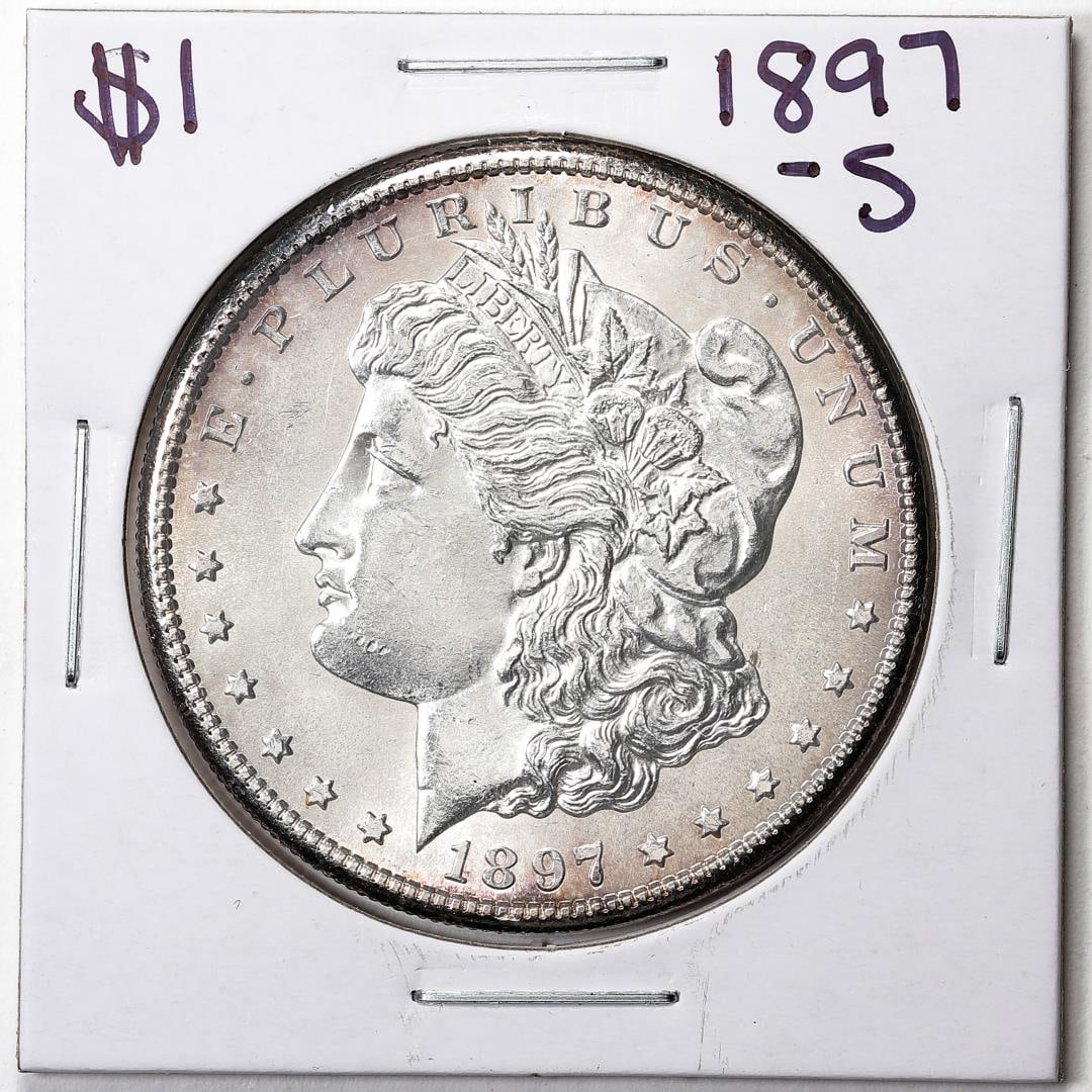 183) 1897-S $1 Morgan Silver Dollar Coin: One 1897-S $1 Morgan Silver Dollar Coin.