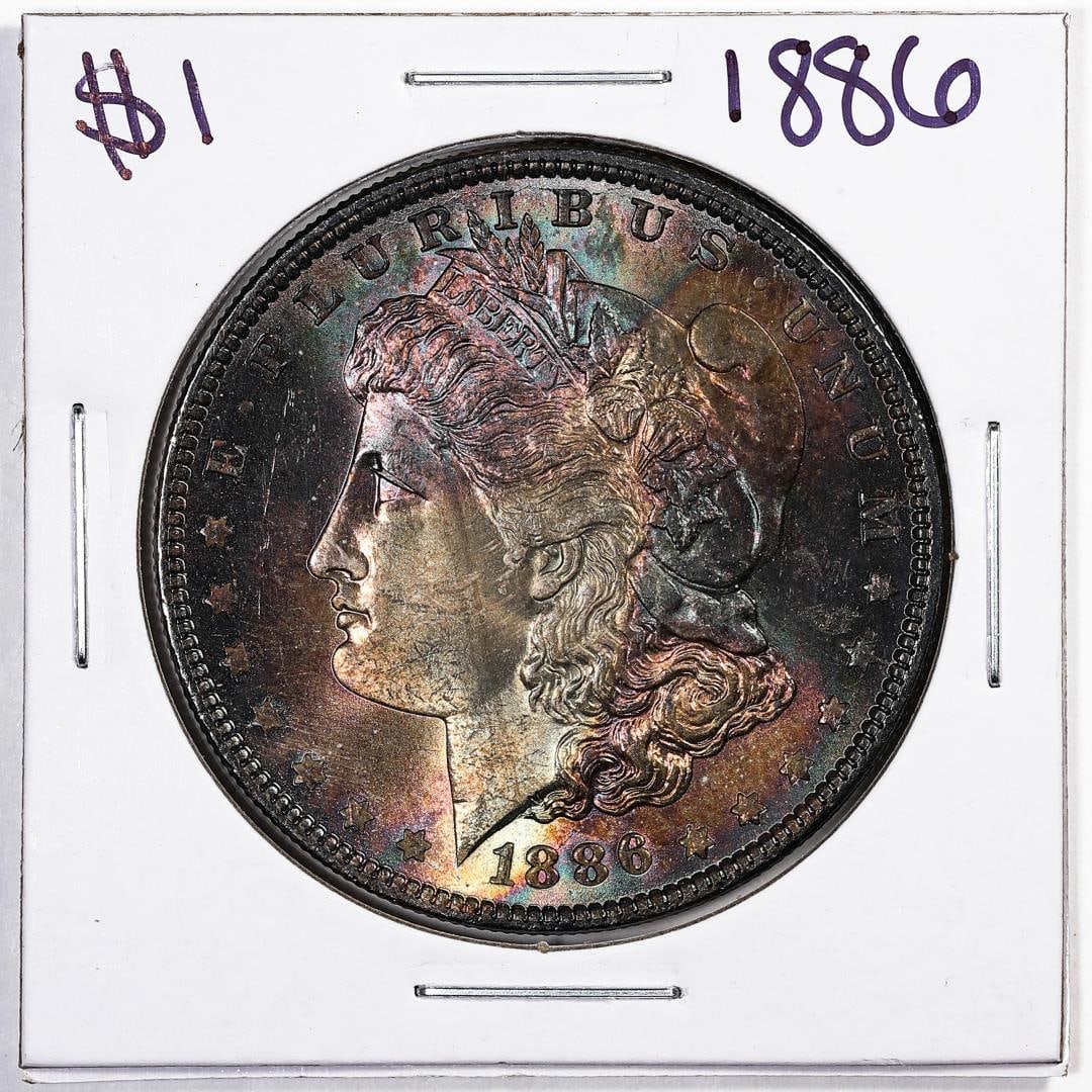 320) 1886 $1 Morgan Silver Dollar Coin Amazing Toning: One 1886 $1 Morgan Silver Dollar Coin Amazing Toning.