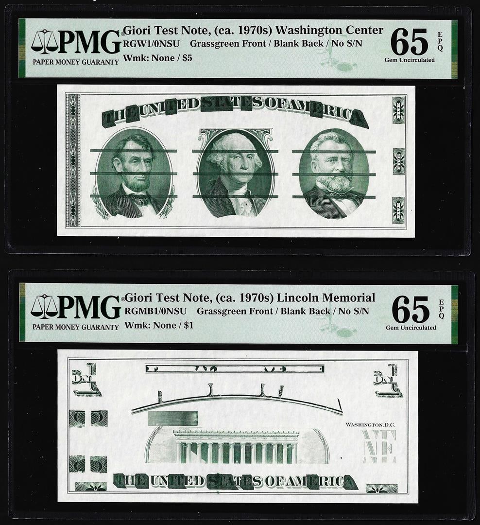 Set of Giori Test Note Washington & Lincoln Memorial PMG Gem Uncirculated 65EPQ: One Set of Giori Test Note Washington & Lincoln Memorial PMG Gem Uncirculated 65EPQ. PMG Certified.