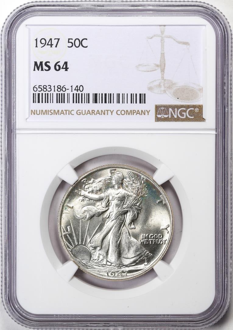 405) 1947 Walking Liberty Half Dollar Coin NGC MS64: One 1947 Walking Liberty Half Dollar Coin NGC MS64. NGC Certified.