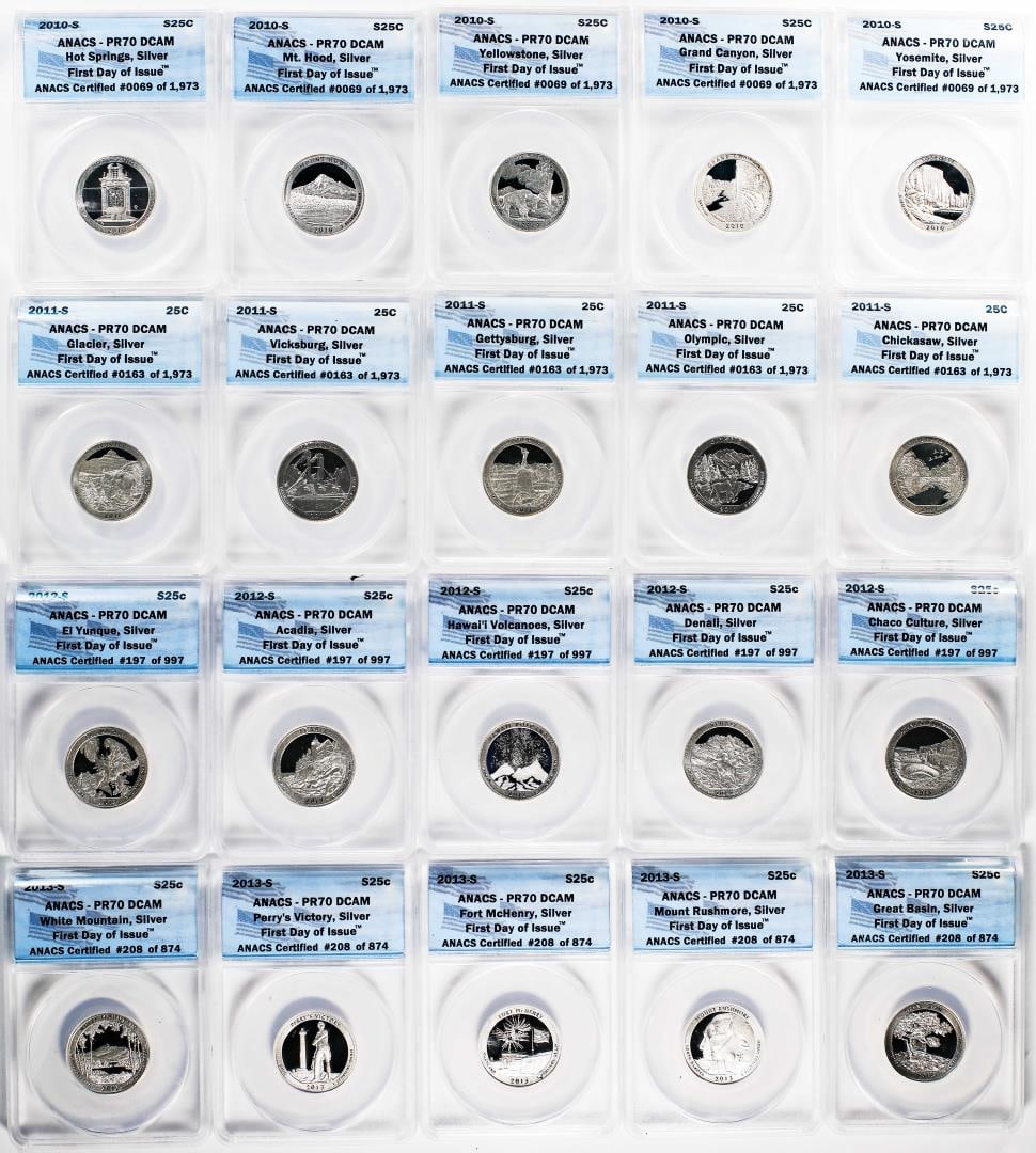 469) 2010-S to 2013-S Proof National Park ATB Quarter Coin Sets ANACS PR70DCAM FDOI: One 2010-S to 2013-S Proof National Park ATB Quarter Coin Sets ANACS PR70DCAM FDOI. ANACS Certified.