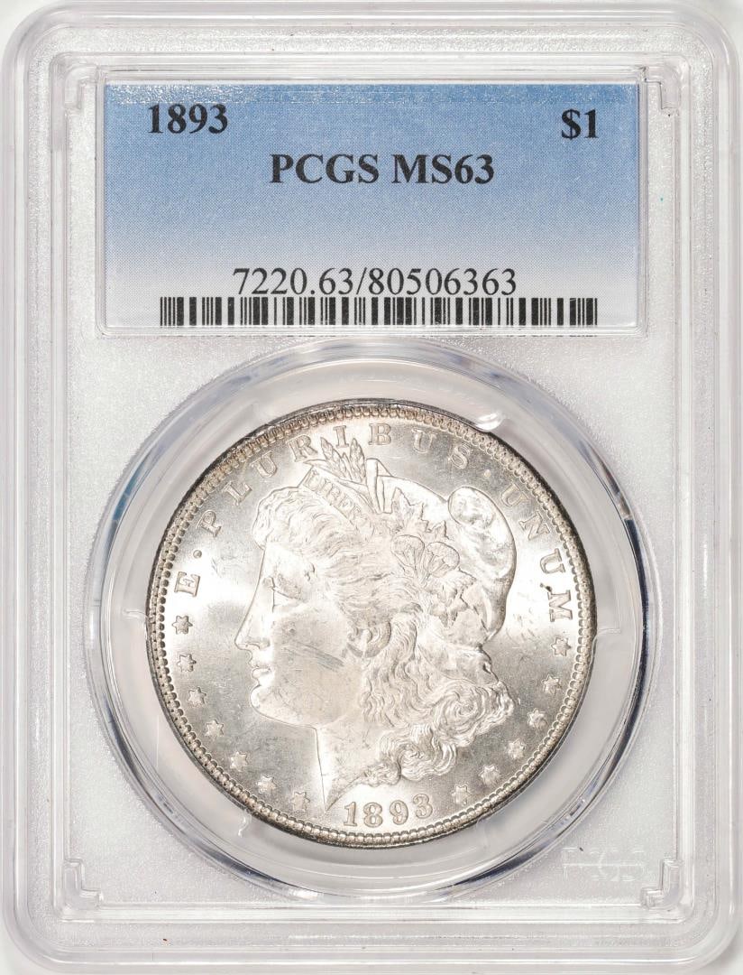 1893 $1 Morgan Silver Dollar Coin PCGS MS63: One 1893 $1 Morgan Silver Dollar Coin PCGS MS63. PCGS Graded.