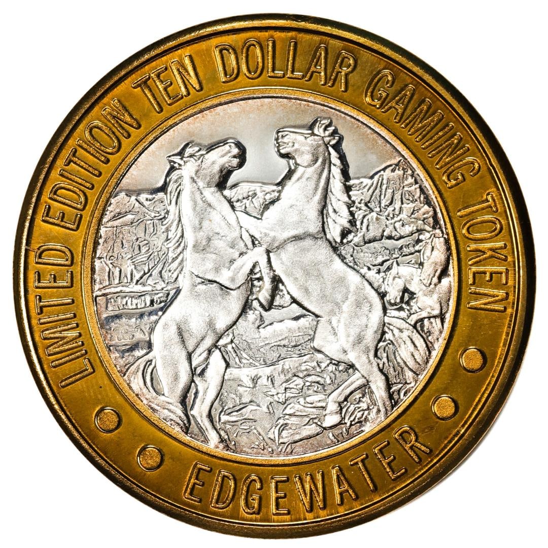 .999 Fine Silver Edgewater Laughlin, Nevada $10 Limited Edition Gaming Token: One .999 Fine Silver Edgewater Laughlin, Nevada $10 Limited Edition Gaming Token.