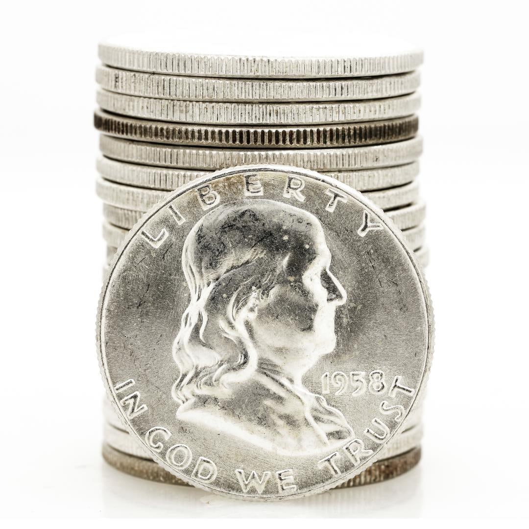 Roll of (20) 1958 Brilliant Uncirculated Franklin Half Dollar Coins: One Roll of (20) 1958 Brilliant Uncirculated Franklin Half Dollar Coins.