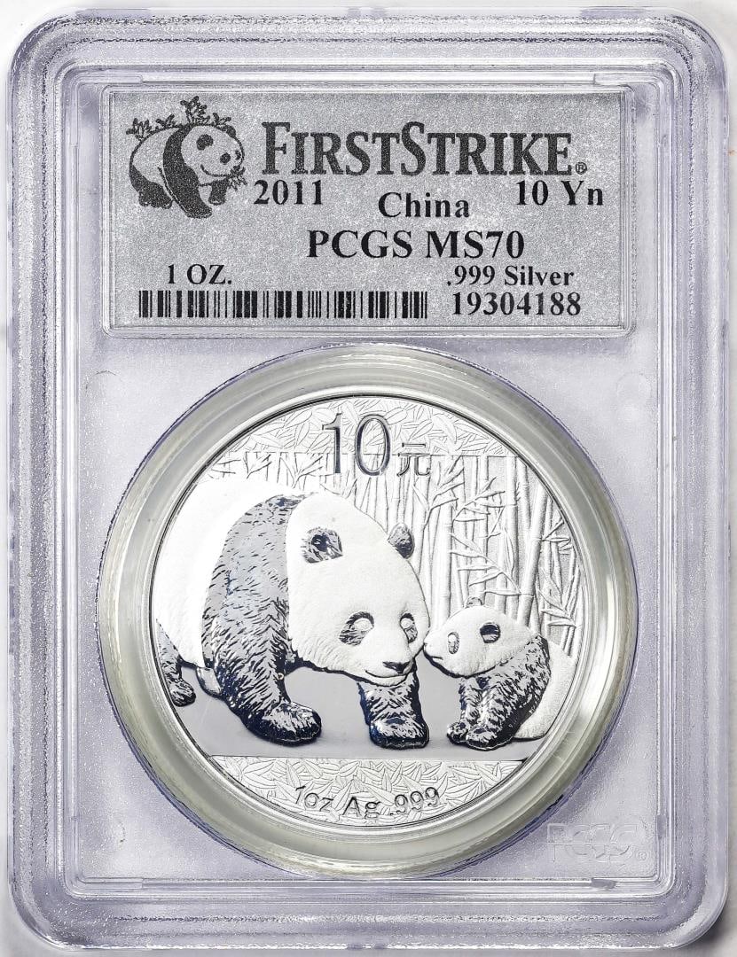 2011 China 10 Yuan Silver Panda Coin PCGS MS70 First Strike: One 2011 China 10 Yuan Silver Panda Coin PCGS MS70 First Strike. PCGS Graded.