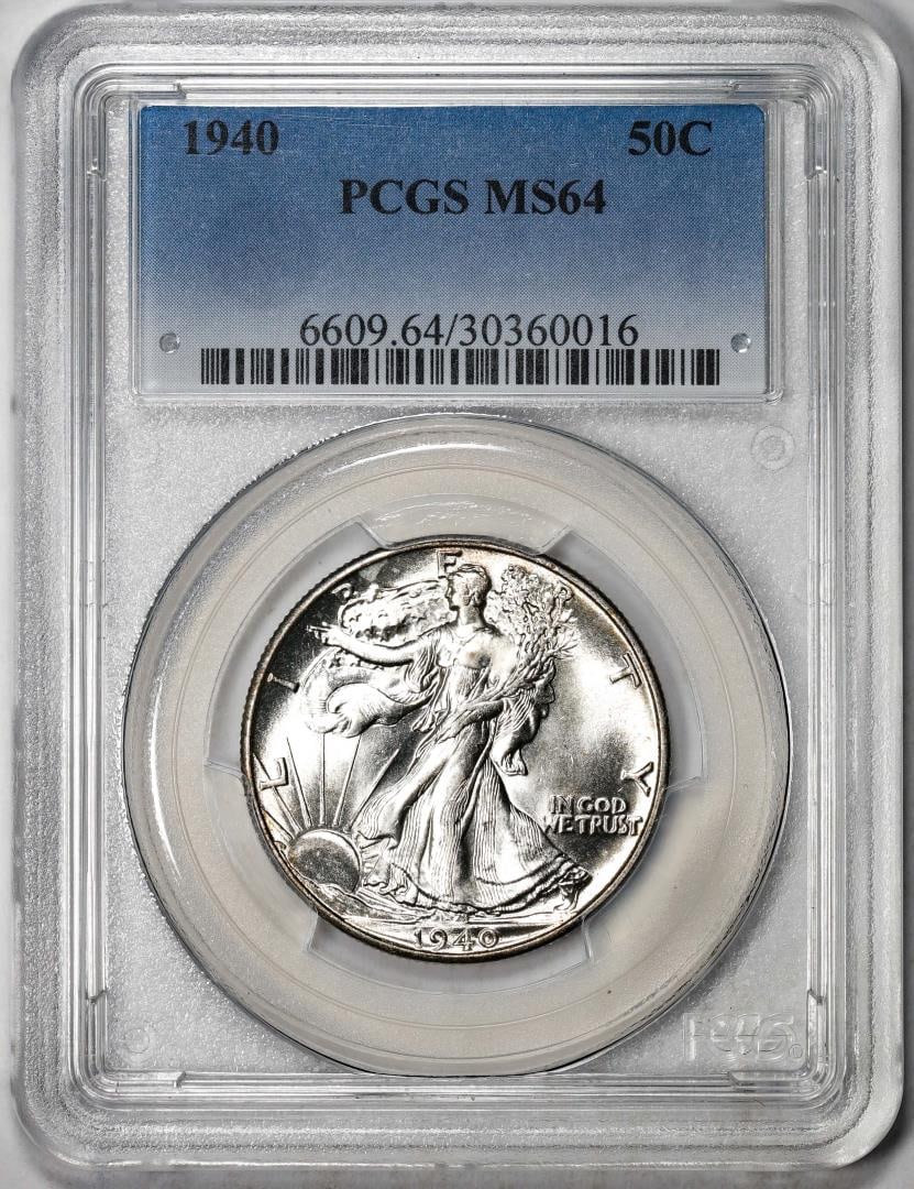 1940 Walking Liberty Half Dollar Coin PCGS MS64: One 1940 Walking Liberty Half Dollar Coin PCGS MS64. PCGS Graded.