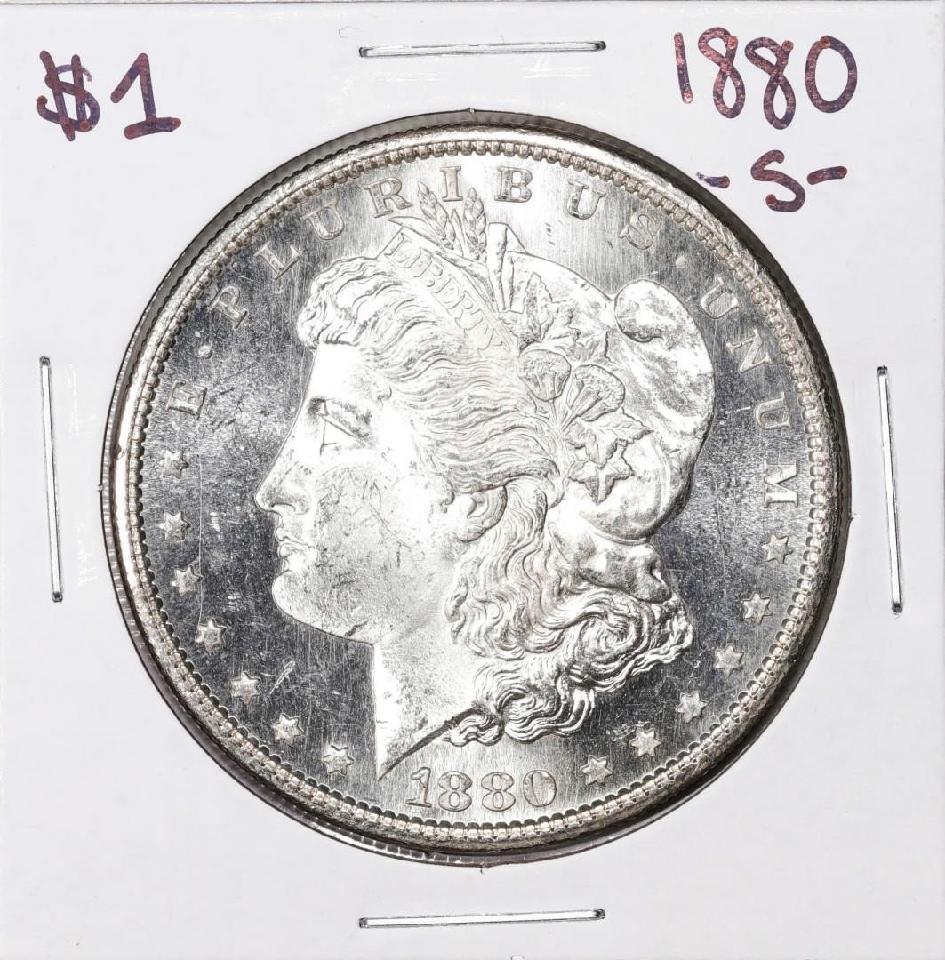 510) 1880-S $1 Morgan Silver Dollar Coin: One 1880-S $1 Morgan Silver Dollar Coin.