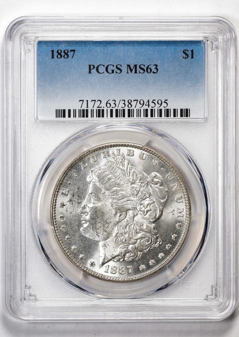 1887 $1 Morgan Silver Dollar Coin PCGS MS63: One 1887 $1 Morgan Silver Dollar Coin PCGS MS63. PCGS Graded.