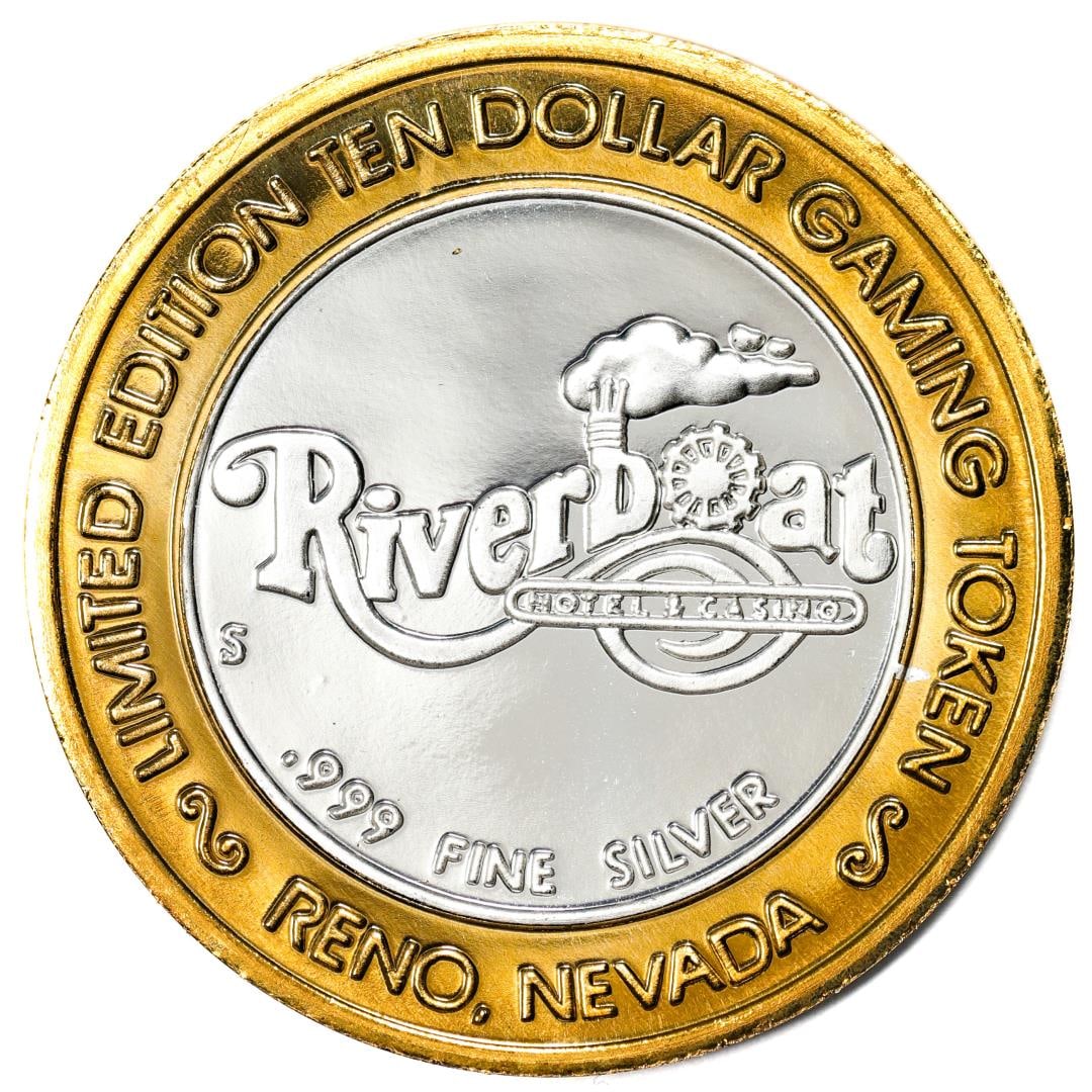 .999 Silver Riverboat Reno, NV $10 Casino Limited Edition Gaming Token: One .999 Silver Riverboat Reno, NV $10 Casino Limited Edition Gaming Token.