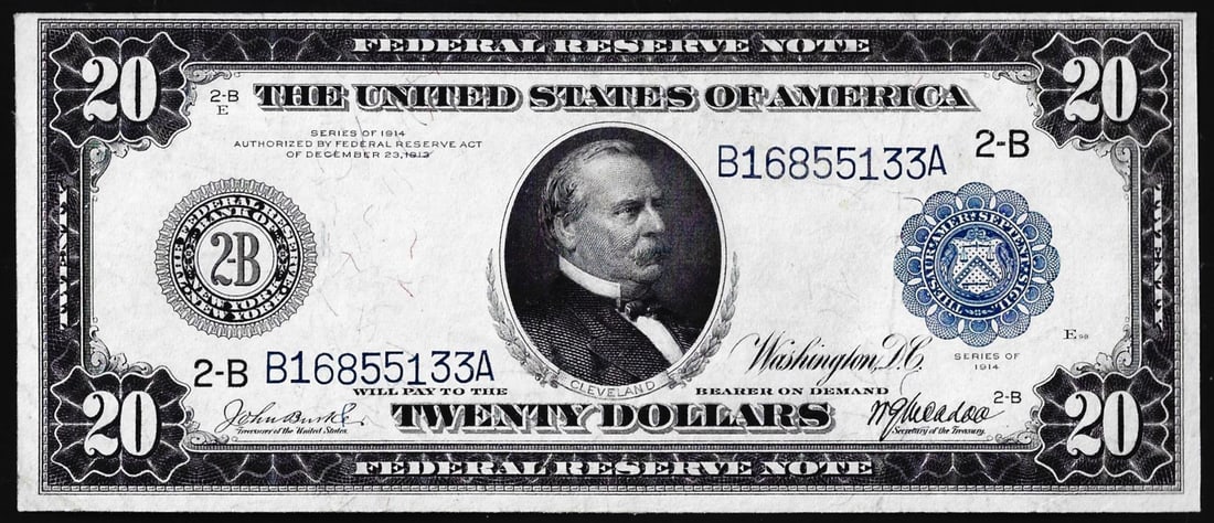 1914 $20 Federal Reserve Note New York: One 1914 $20 Federal Reserve Note New York.
