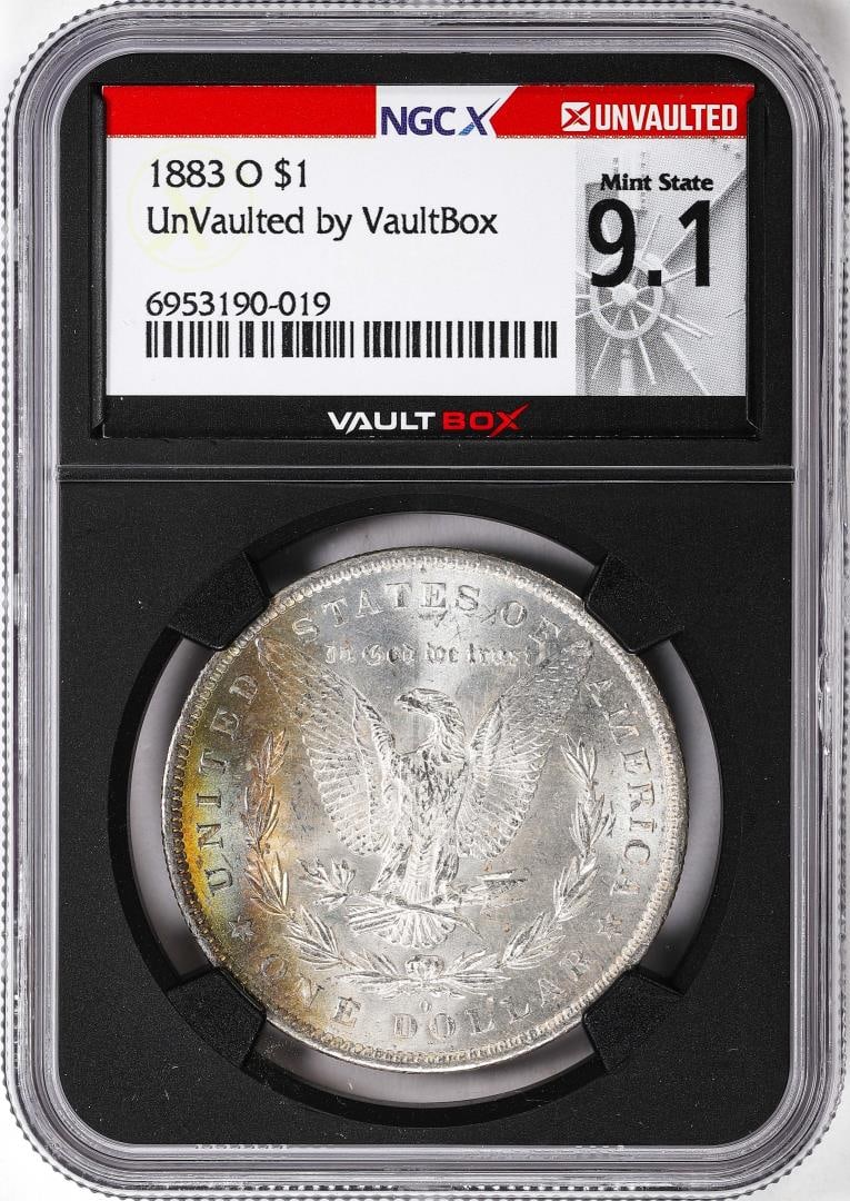 1883-O $1 Morgan Silver Dollar Coin NGCX Mint State 9.1 VaultBox Great Toning: One 1883-O $1 Morgan Silver Dollar Coin NGCX Mint State 9.1 VaultBox Great Toning. NGCX Certified.