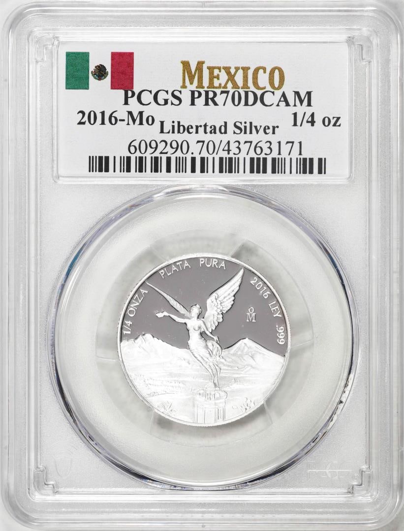 2016-Mo Mexico Proof 1/4 oz Silver Libertad Coin PCGS PR70DCAM: One 2016-Mo Mexico Proof 1/4 oz Silver Libertad Coin PCGS PR70DCAM. PCGS Graded.