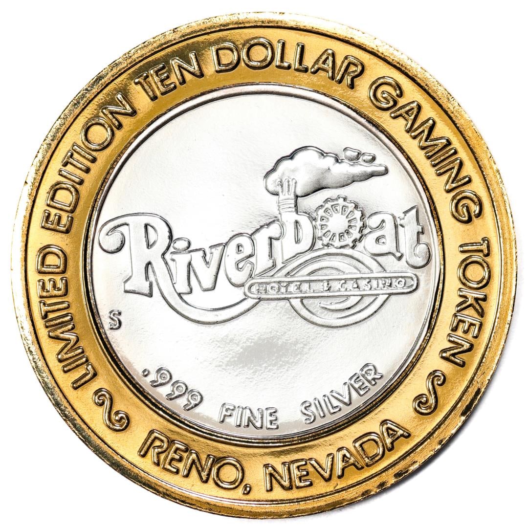 .999 Silver Riverboat Reno, Nevada $10 Casino Limited Edition Gaming Token: One .999 Silver Riverboat Reno, Nevada $10 Casino Limited Edition Gaming Token.