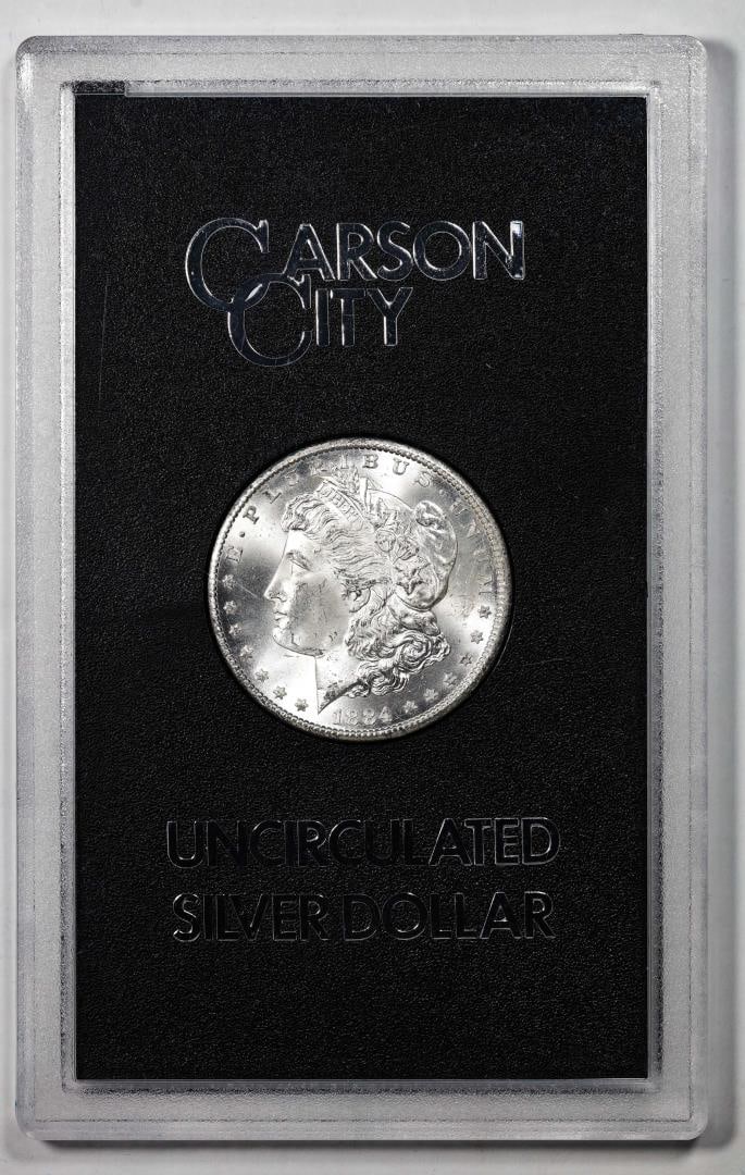1884-CC $1 Morgan Silver Dollar Coin GSA Hoard Uncirculated w/Box & COA: One 1884-CC $1 Morgan Silver Dollar Coin GSA Hoard Uncirculated w/Box & COA.
