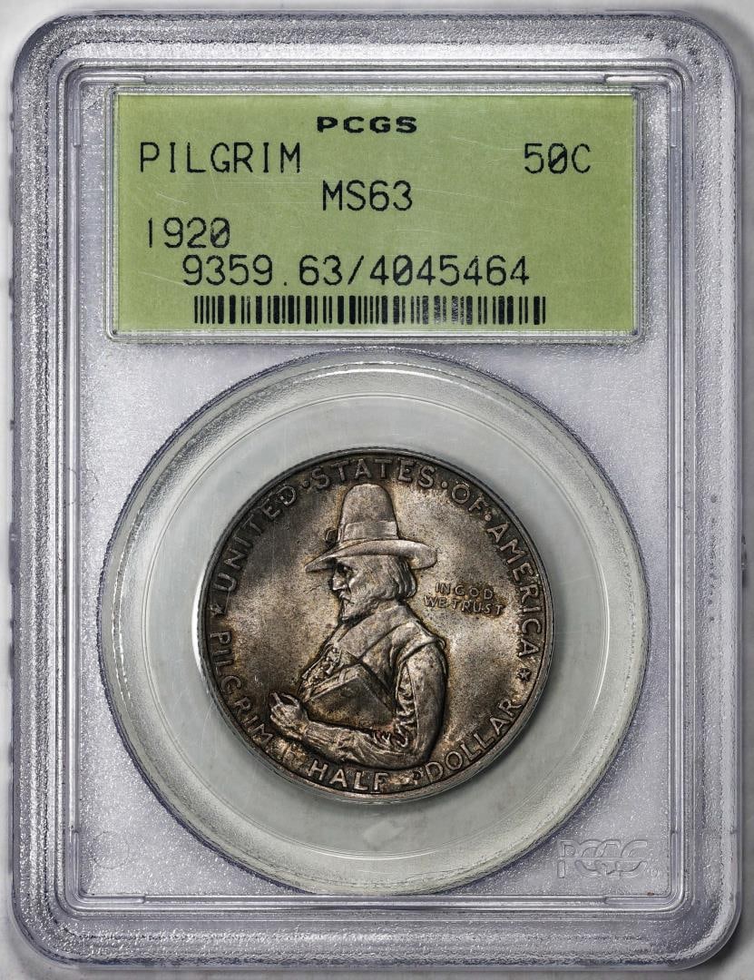 1920 Pilgrim Tercentenary Commemorative Half Dollar Coin PCGS MS63 Old Green Holder: One 1920 Pilgrim Tercentenary Commemorative Half Dollar Coin PCGS MS63 Old Green Holder. PCGS Graded.