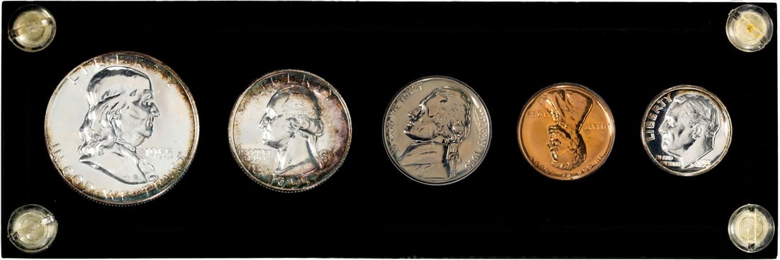 1955 (5) Coin Proof Set Nice Toning: One 1955 (5) Coin Proof Set Nice Toning.
