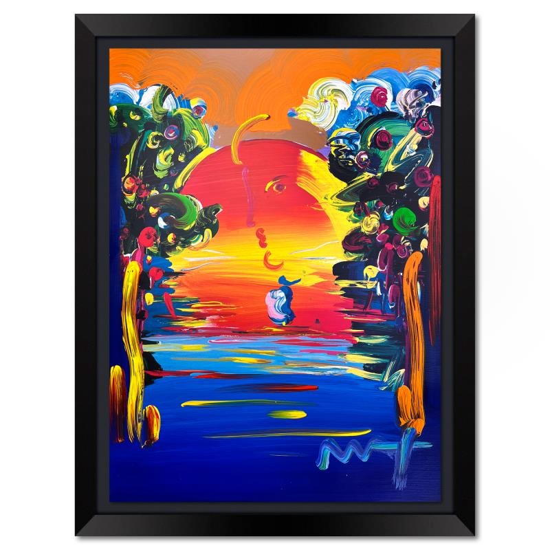 Peter Max "Better World" Original Mixed Media on Paper: "Better World" is a one-of-a-kind mixed media on paper, hand signed by Peter Max. The piece comes custom framed with a backside cutout to display Peter Max Studio registration number 213790 certifying
