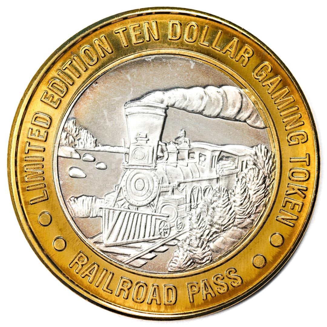 .999 Silver Railroad Pass Casino Henderson, Nevada $10 Limited Edition Gaming Token: One .999 Silver Railroad Pass Casino Henderson, Nevada $10 Limited Edition Gaming Token.