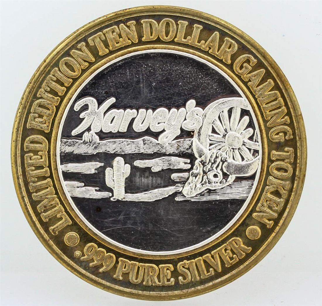 Harvey's Lake Tahoe $10 Casino Gaming Token .999 Fine: One Harvey's Lake Tahoe $10 Casino Gaming Token .999 Fine Silver Limited Edition.