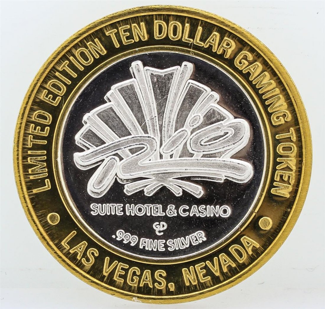 Rio Suite Hotel Las Vegas $10 Casino Gaming Token .999: One Rio Suite Hotel Las Vegas $10 Casino Gaming Token .999 Fine Silver Limited Edition.