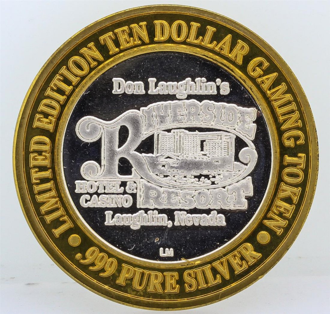 Riverside Resort Laughlin $10 Casino Gaming Token .999: One Riverside Resort Laughlin $10 Casino Gaming Token .999 Fine Silver Limited Edition.