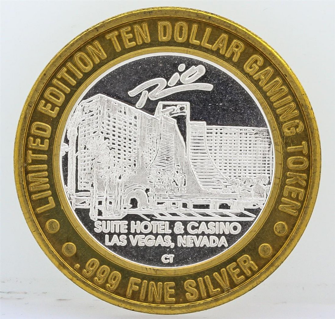 Rio Suite Hotel Las Vegas $10 Casino Gaming Token .999: One Rio Suite Hotel Las Vegas $10 Casino Gaming Token .999 Fine Silver Limited Edition.