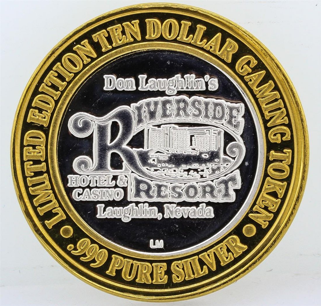 Riverside Resort Laughlin $10 Casino Gaming Token .999: One Riverside Resort Laughlin $10 Casino Gaming Token .999 Fine Silver Limited Edition.