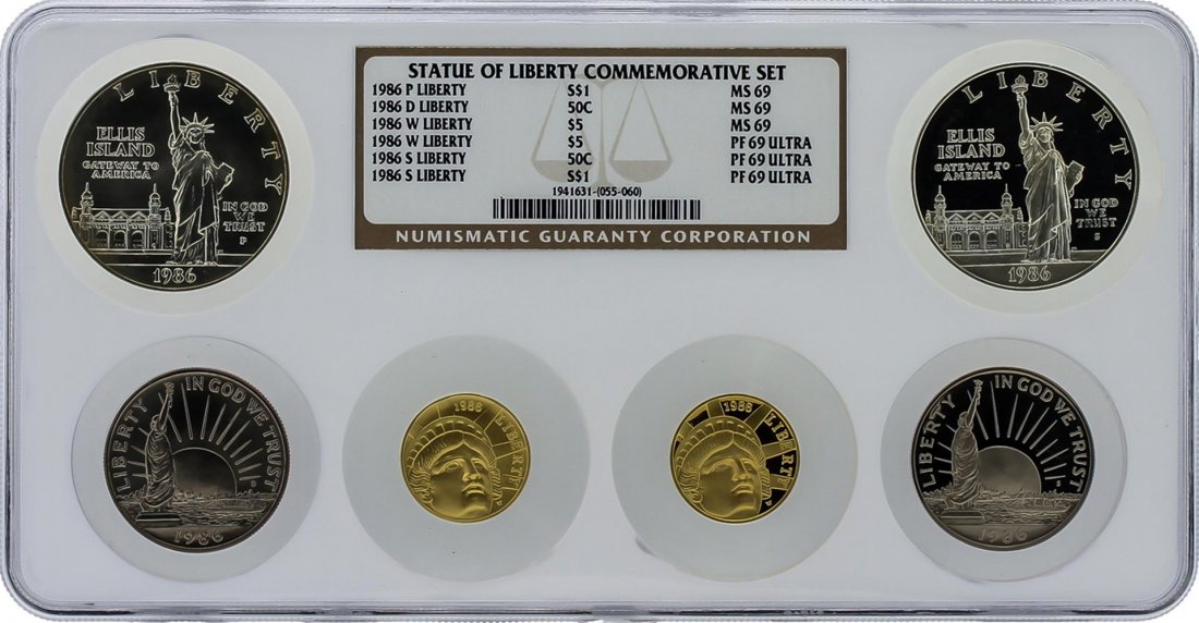 1986 Statue of Liberty Commemorative (6) Coin Gold and: This 1986 Statue of Liberty Commemorative (6) Coin Gold and Silver NGC Graded set is a great addition to any collection. This set includes the following NGC Graded coins: 1986-P Liberty $1 Silver Coin