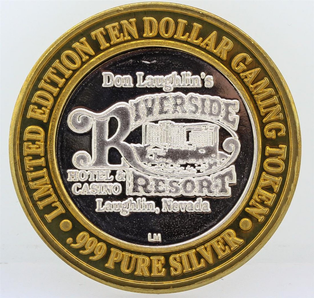 Riverside Resort Laughlin $10 Casino Gaming Token .999: One Riverside Resort Laughlin $10 Casino Gaming Token .999 Fine Silver Limited Edition.