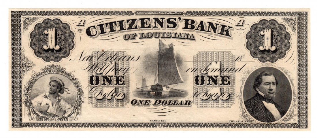 1800s $1 Citizens Bank of Louisiana Obsolete Bank Note: One 1800s $1 Citizens Bank of Louisiana Obsolete Bank Note.