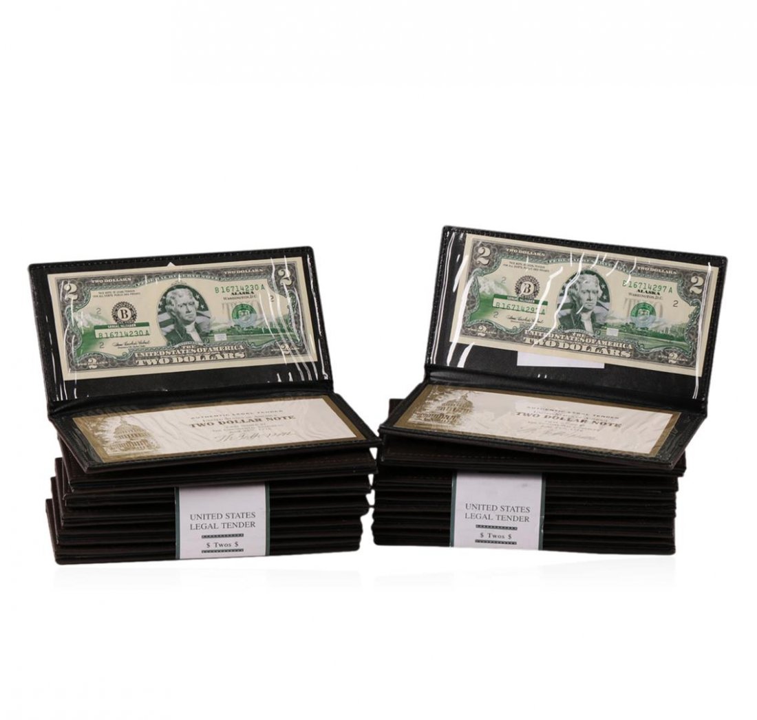 Set of (12) 2003 $2 Bill Alaska State Overprint with: Set of (12) 2003 $2 Bill Alaska State Overprint with Case Uncirculated Notes.